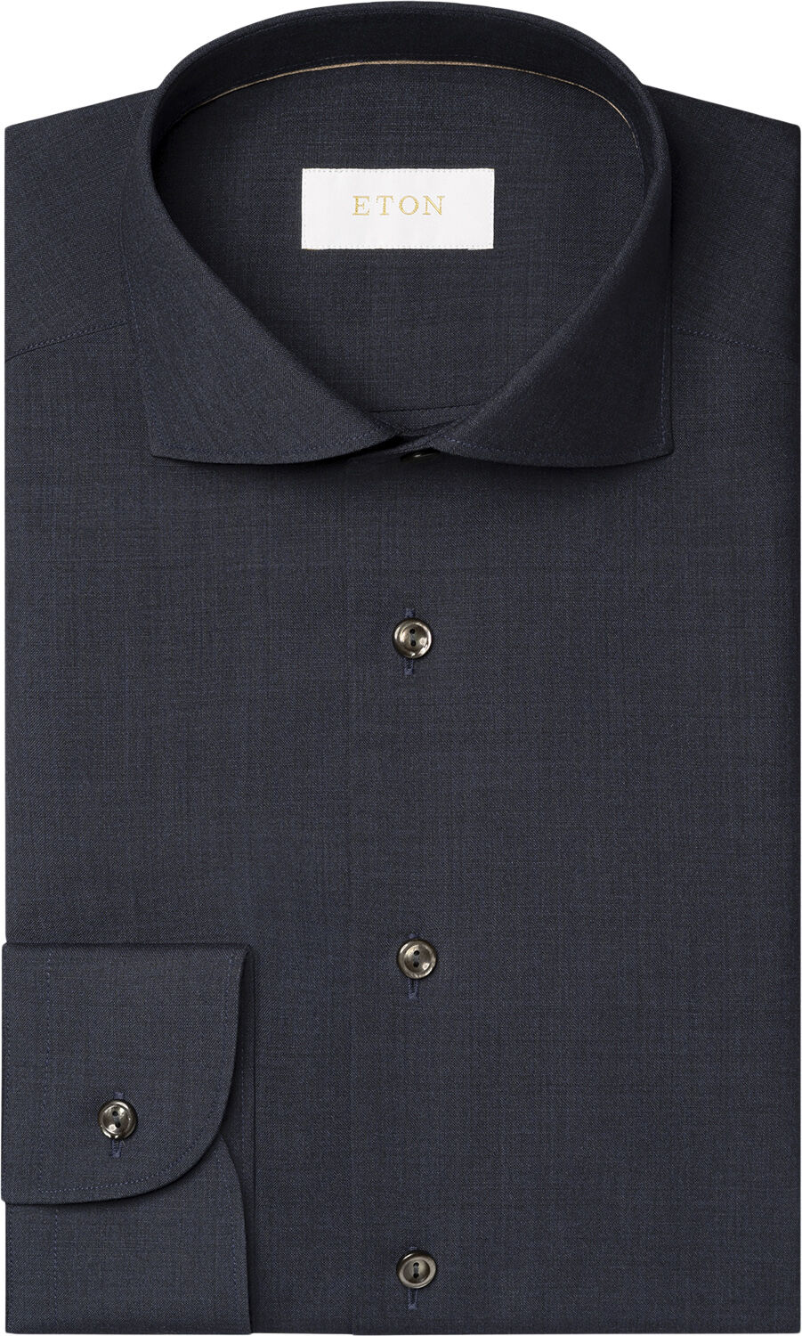 Slim Fit Navy Blue Solid Merino Wool Shirt