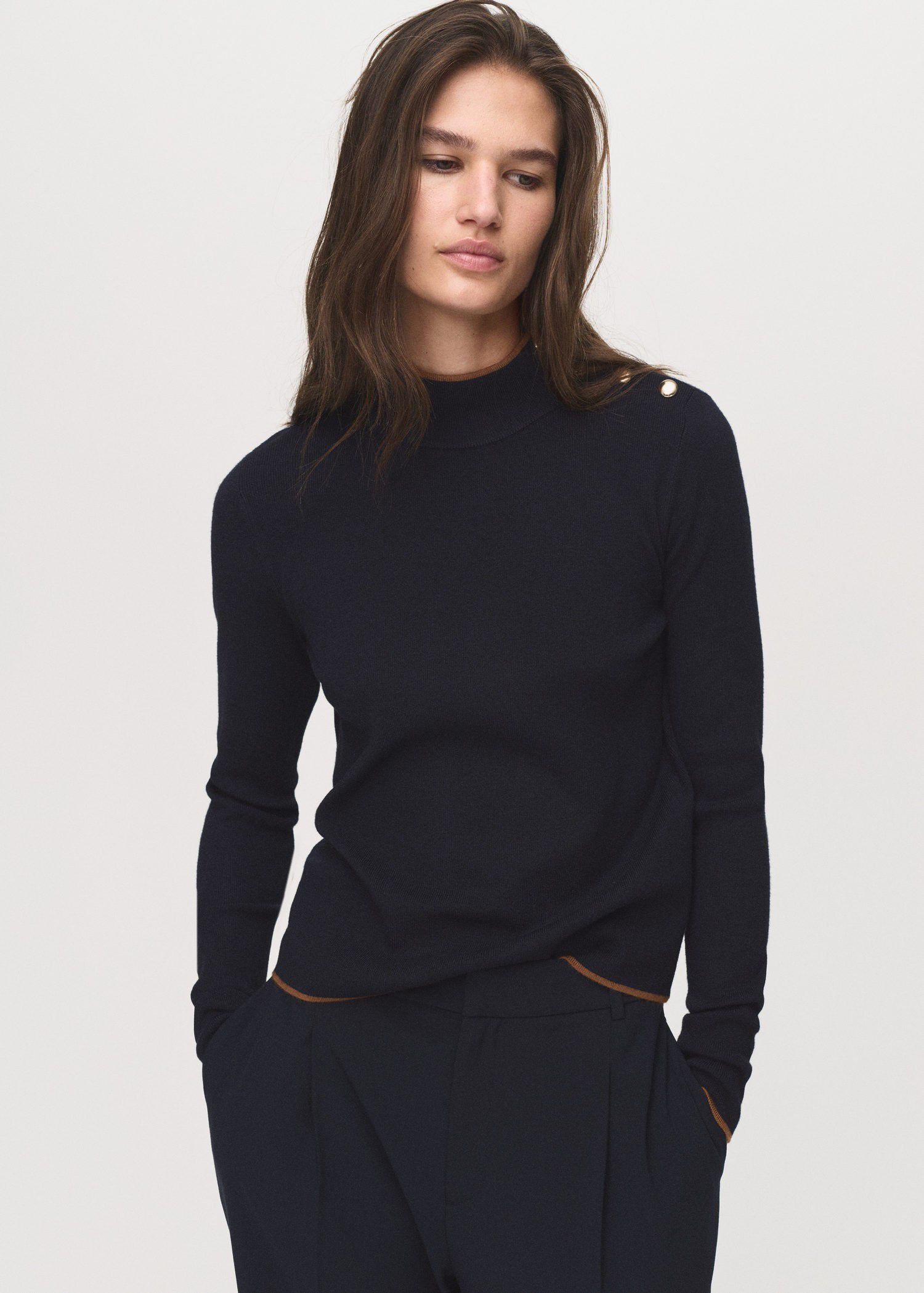 Perkins-neck sweater with button
