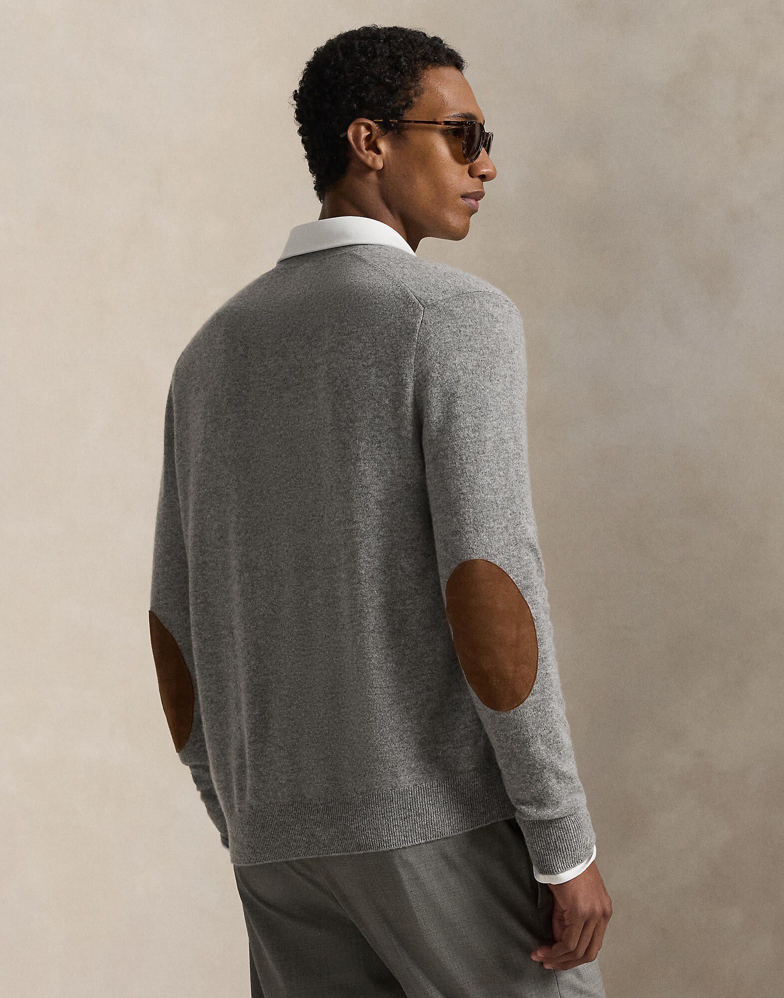 Suede-Patch Cashmere Cardigan