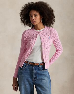 Cable-Knit Cotton Crewneck Cardigan