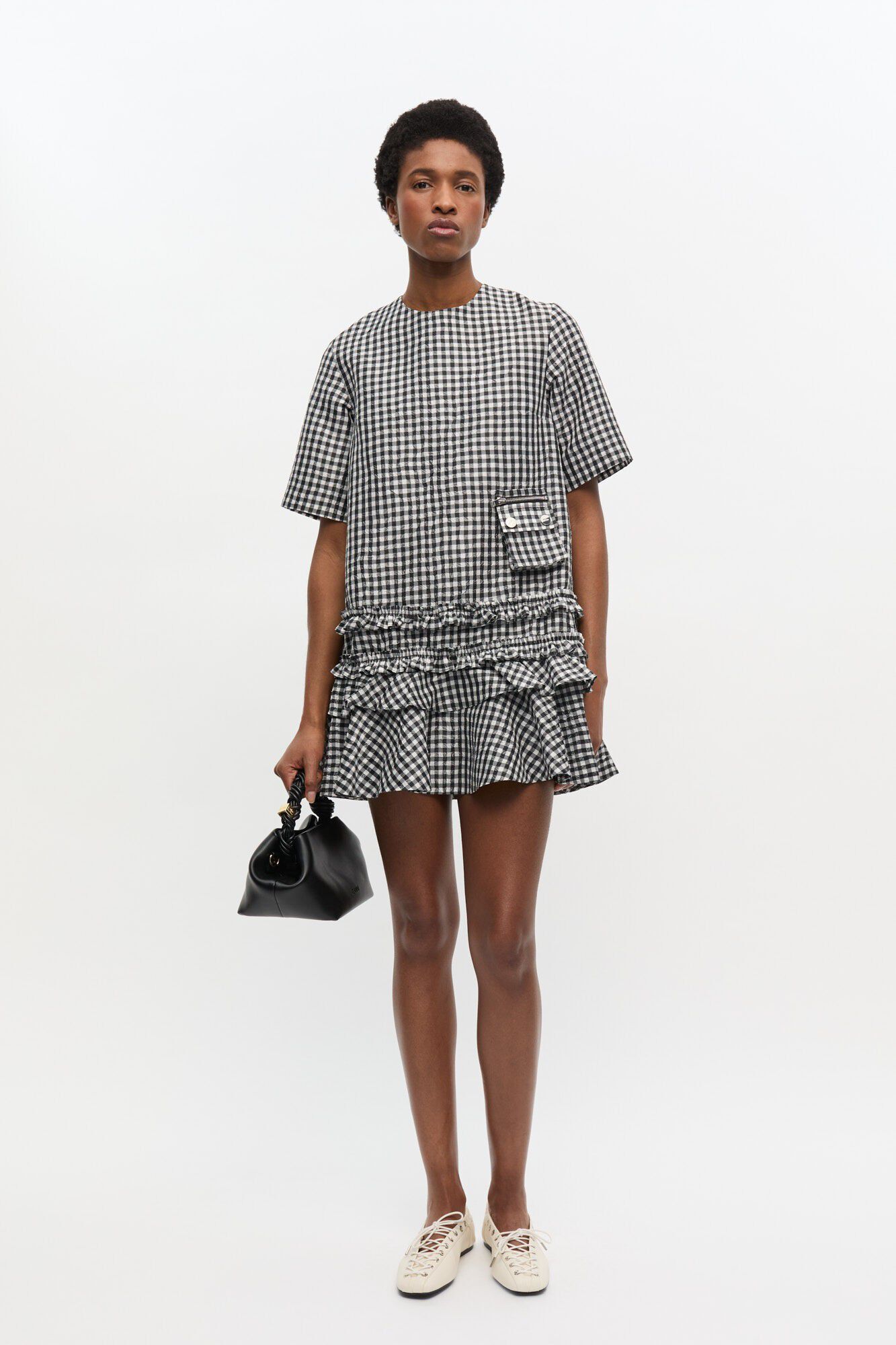 Crinkled Taffeta Check Open Back Mi