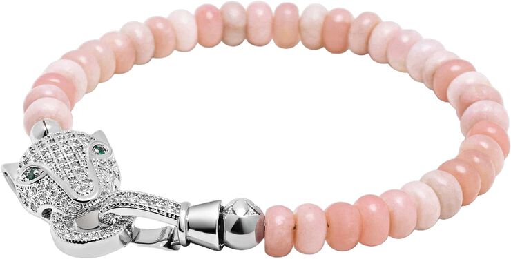 Pink Opal Bracelet with Panther Head