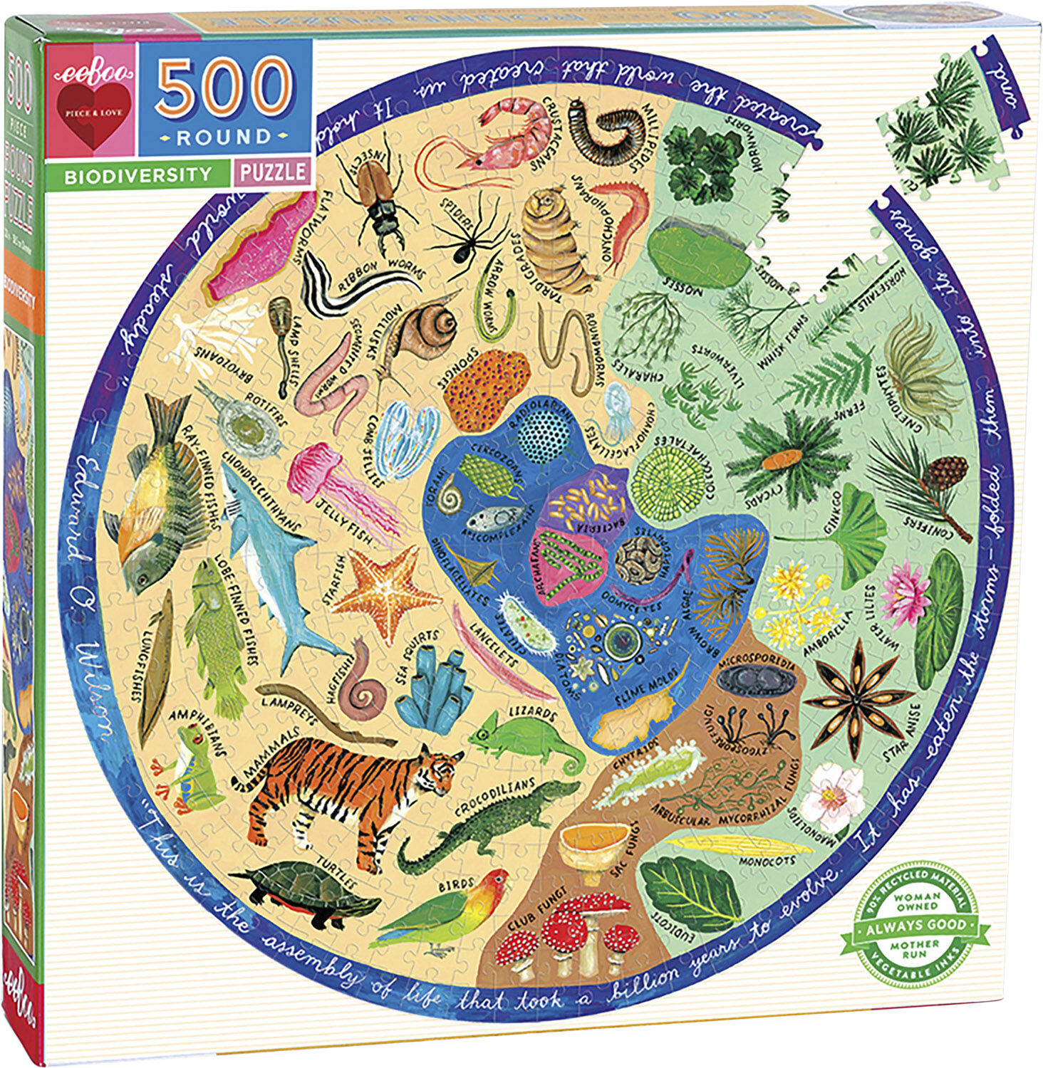 eeBoo - Rundt puslespil 500 brk - Biodiversitet