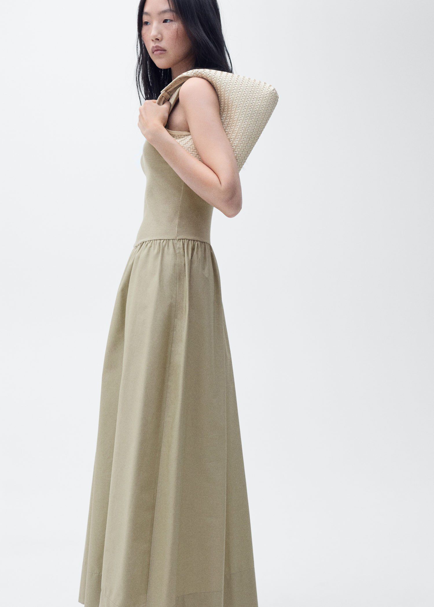 Flared dress in combined fabric