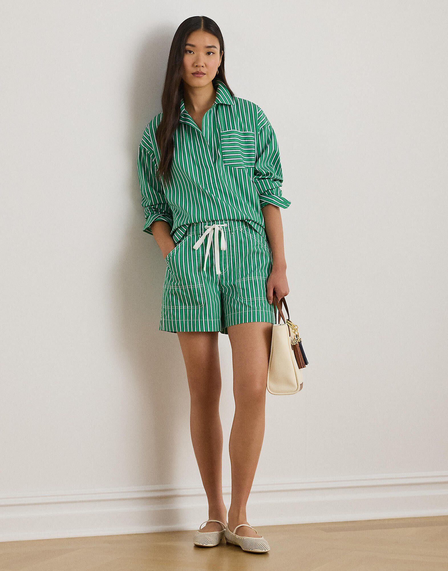 Striped Cotton Broadcloth Cropped Shirt