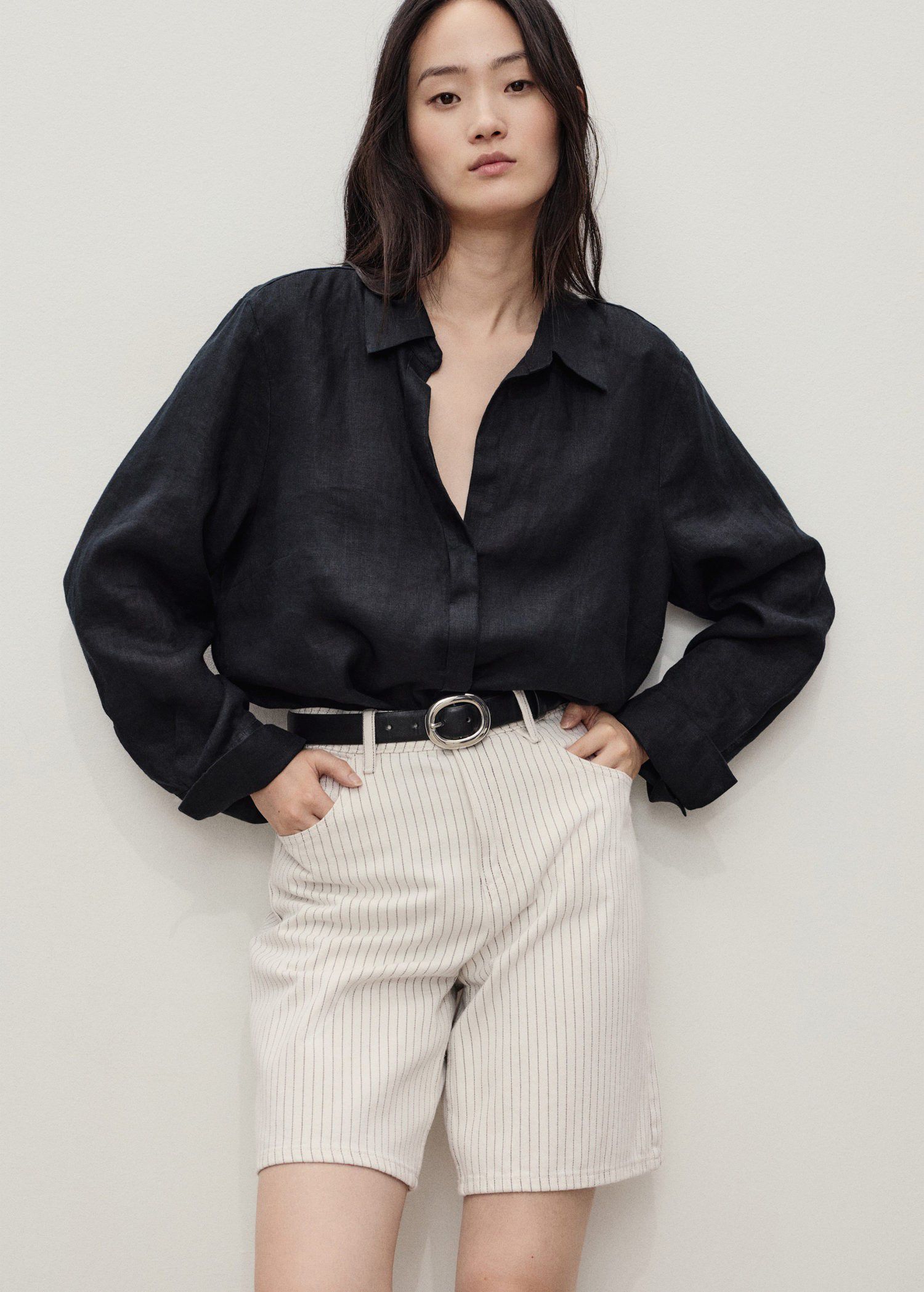 Striped denim shorts