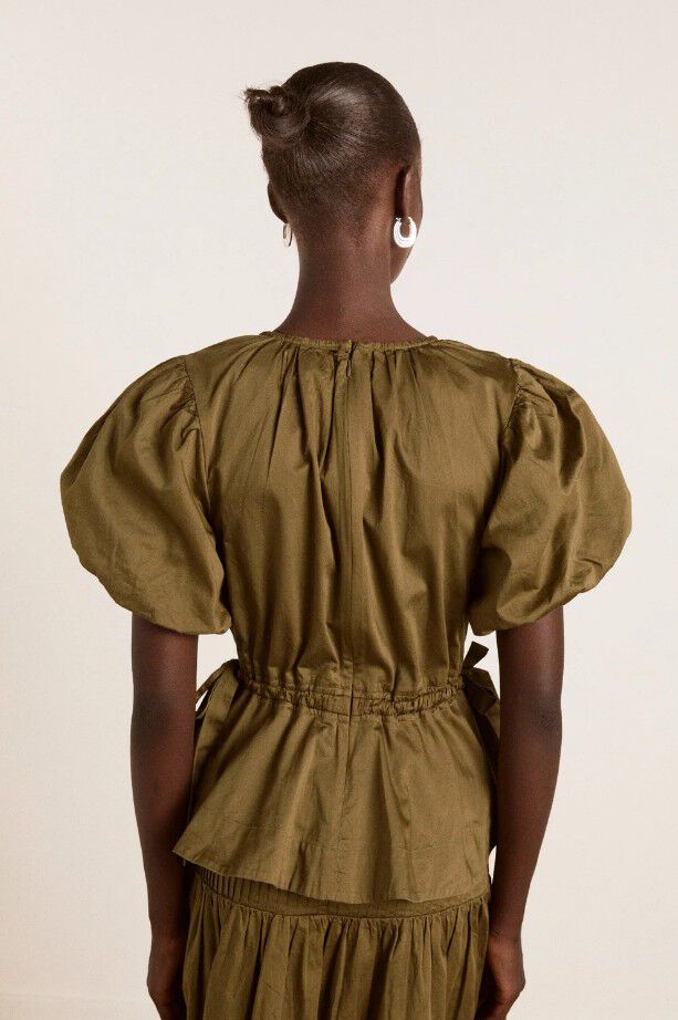HADLEY BLOUSE - OLIVE SATIN
