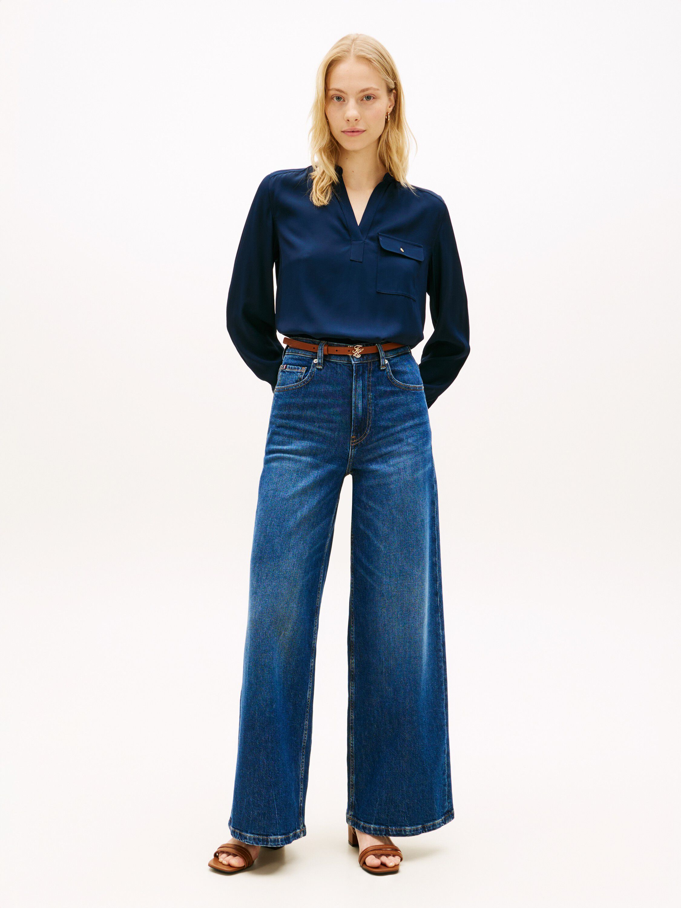 VIS TWILL V NECK BLOUSE LS