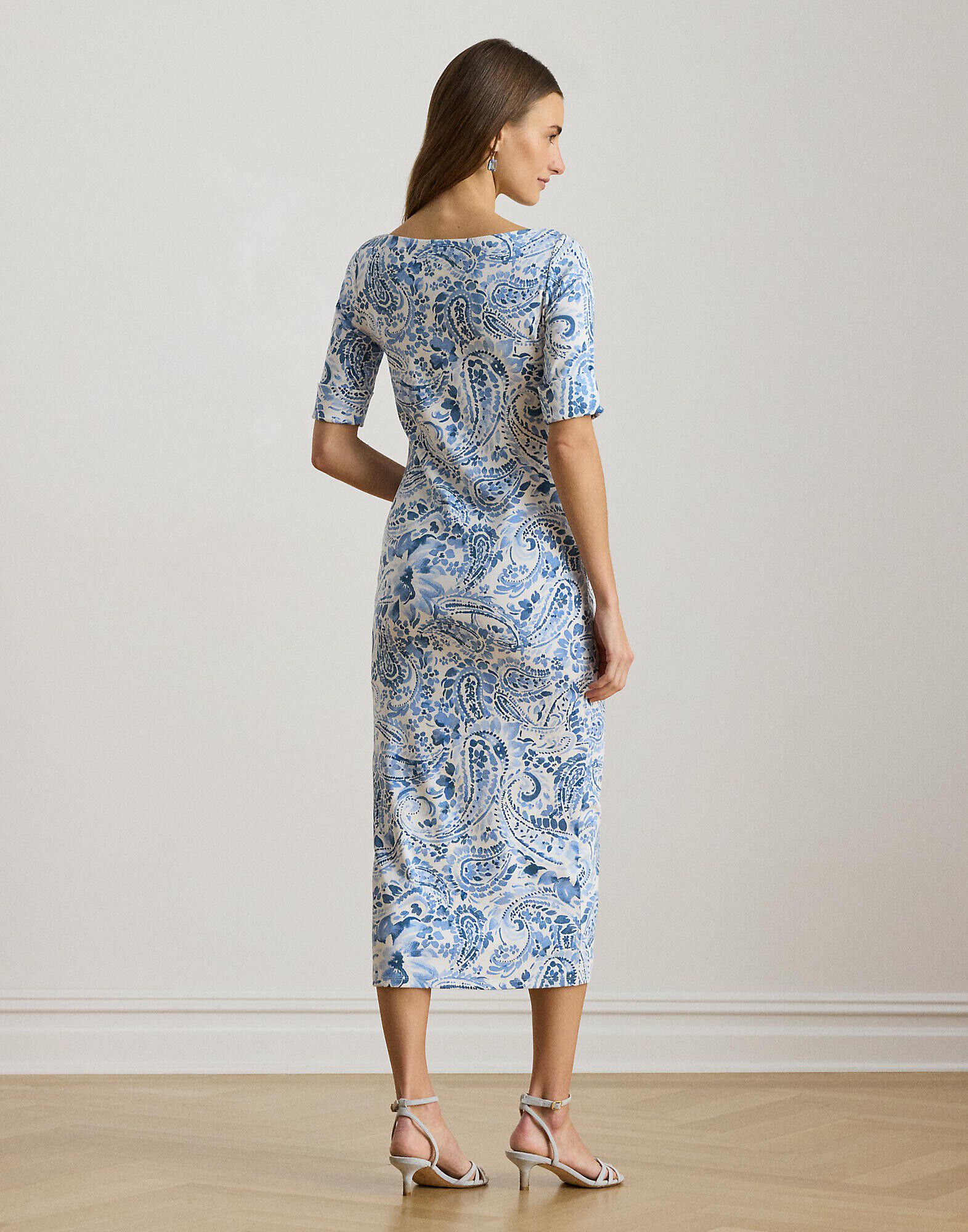 Paisley Cotton Boatneck Midi Dress