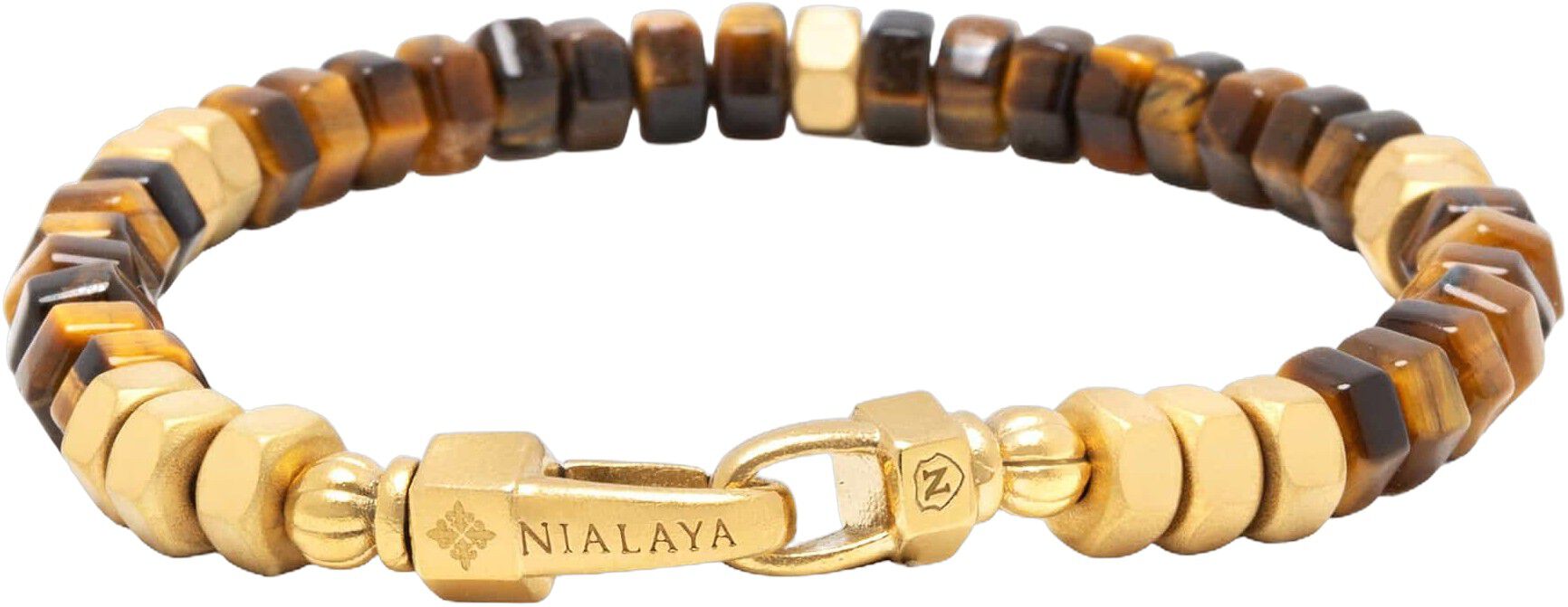 Men's Hexagon Beaded Bracelet with Tiger Eye and Gold