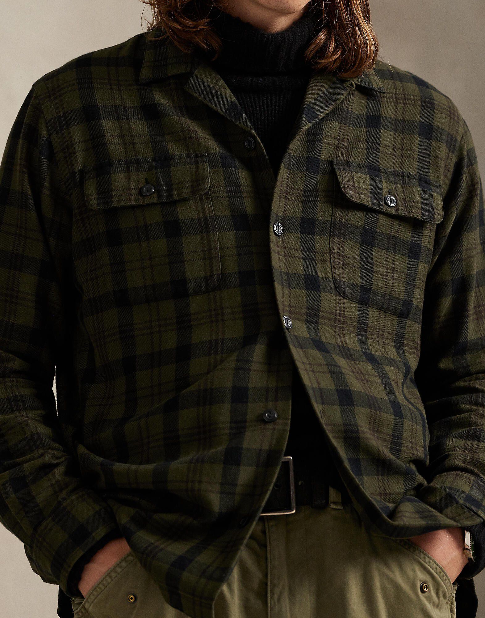Classic Fit Plaid Flannel Camp Shirt