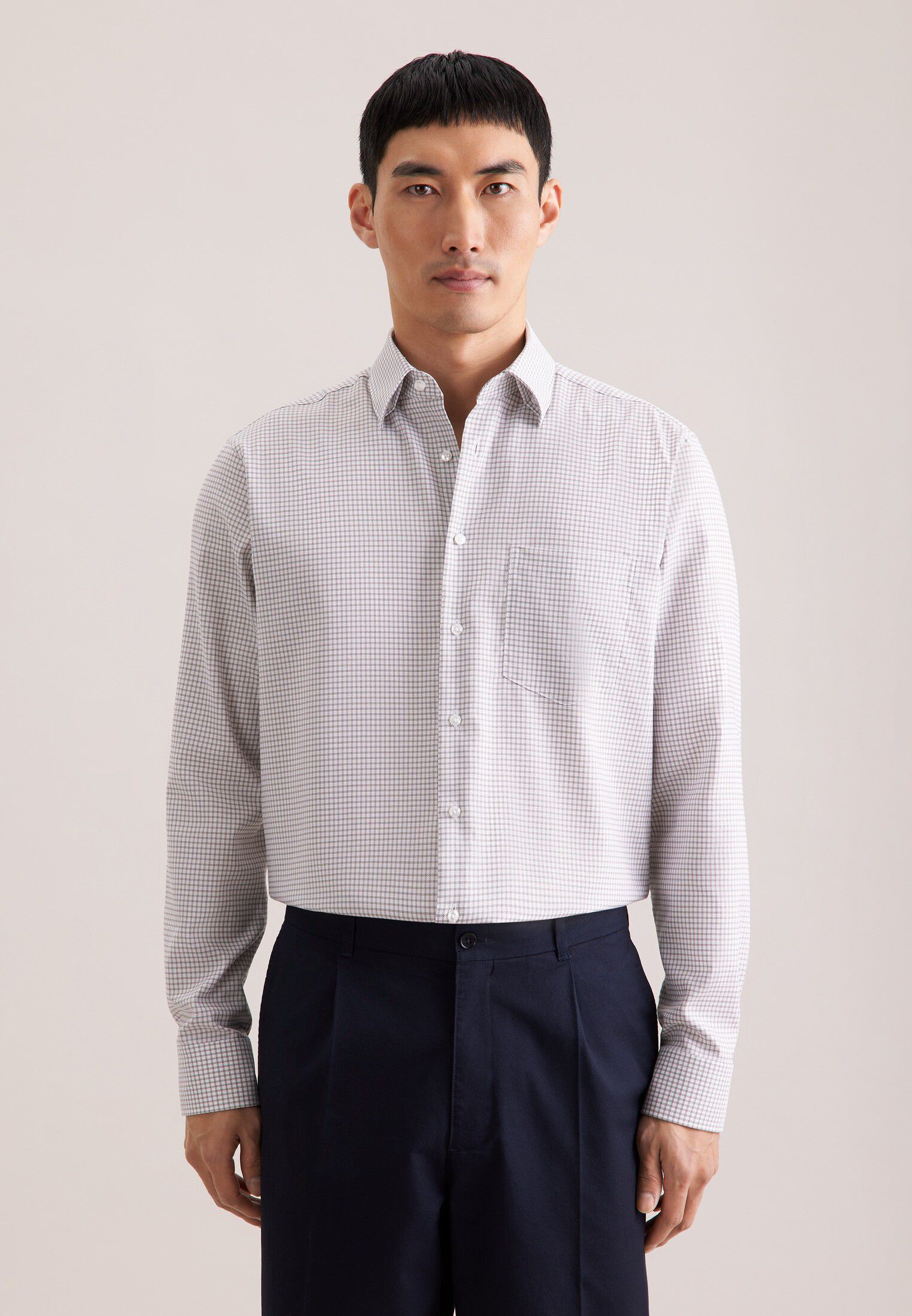 Business shirt Regular 1/1 Covered-Button-Down-Collar Check