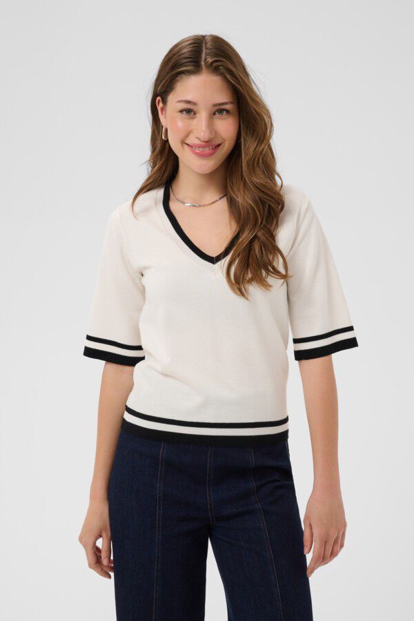 MilaSZ V-Neck SS Contast Pullover