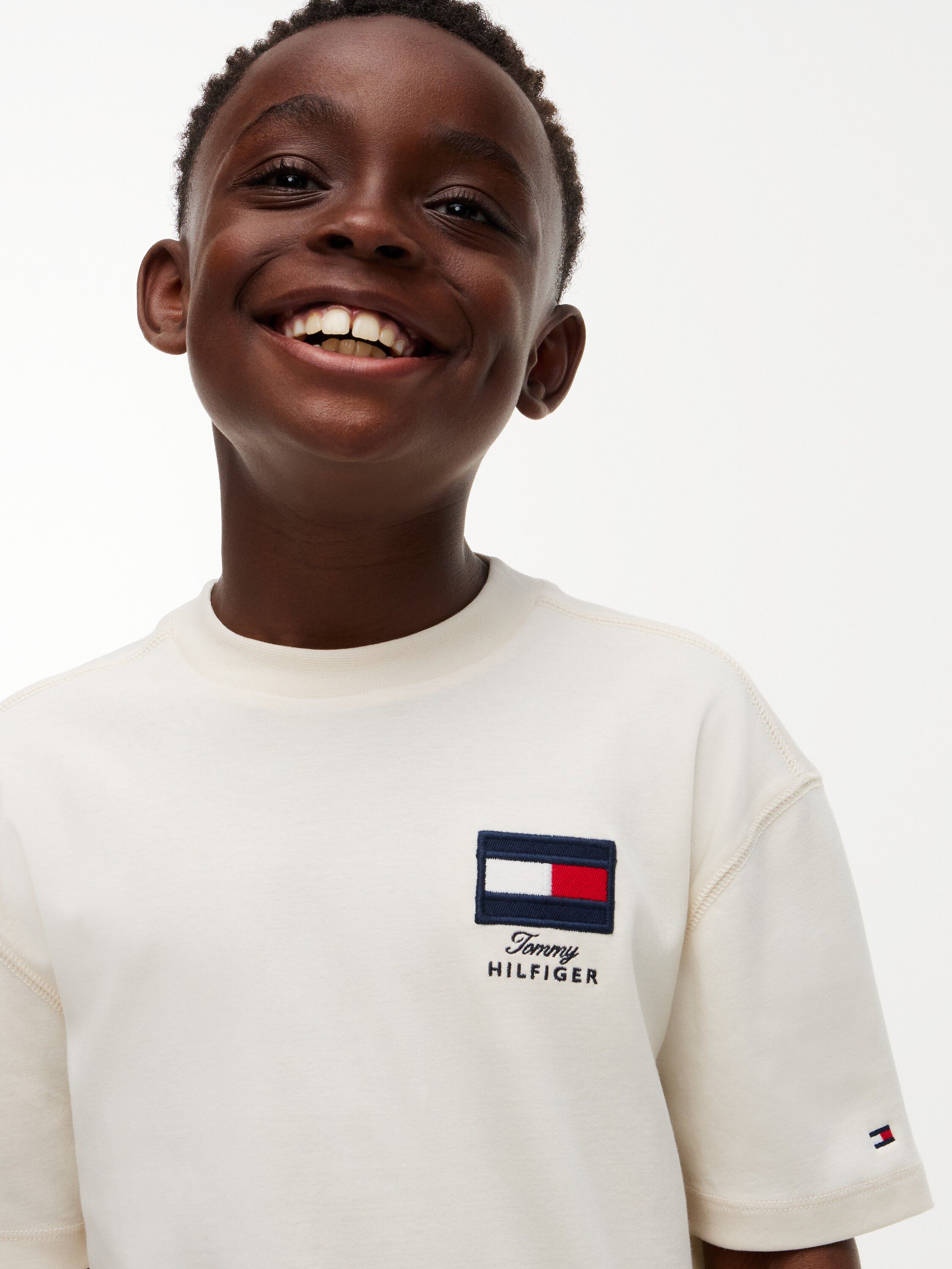 Flag Logo Embroidery Crew Neck T-Shirt