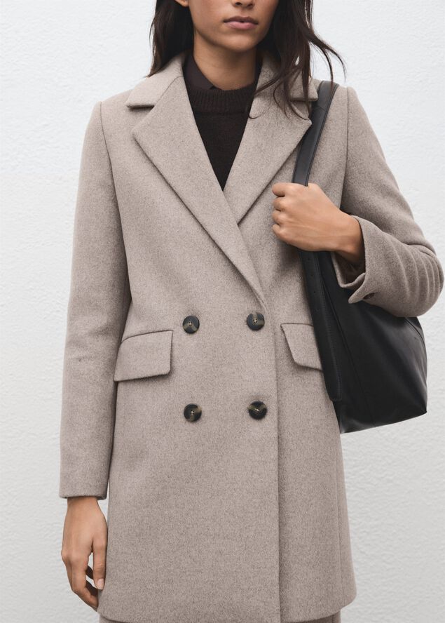 Double-Breasted Wool Blend Coat