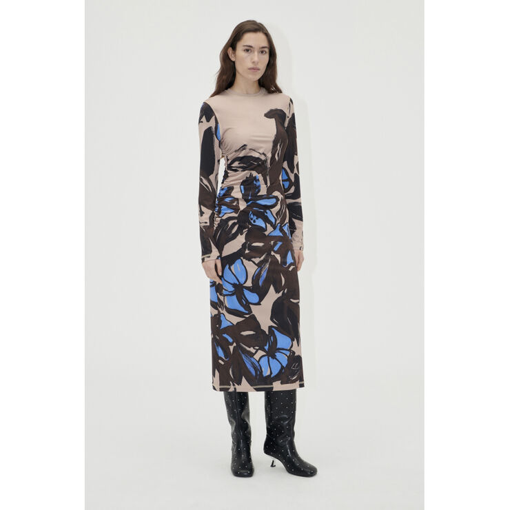 Gathered Long Sleeve Midi Dress, 2244 Stocking Jersey