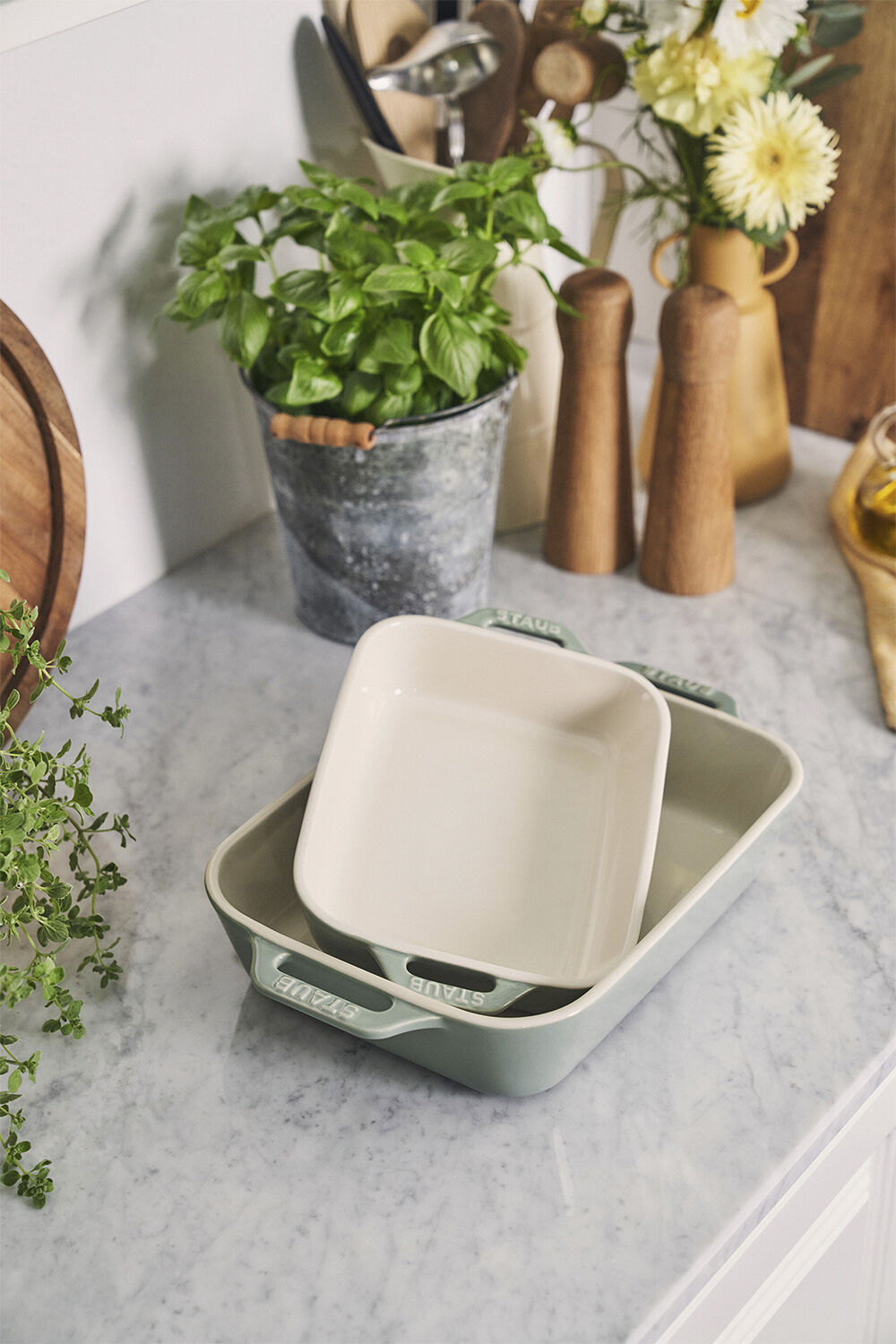 Ceramique Ugnsform set 2 Eukalyptus rekt