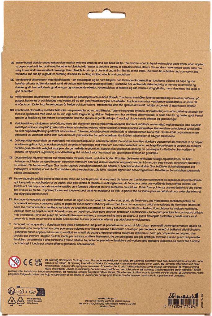 Akvareltusch, Pastel, streg 2+4-8 mm, ass. farver