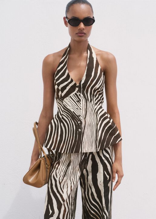 Zebra print linen vest