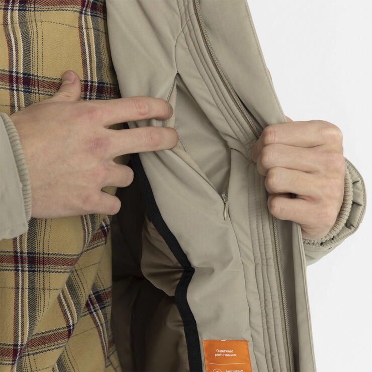 Short, hooded parka jacket with zipper pockets