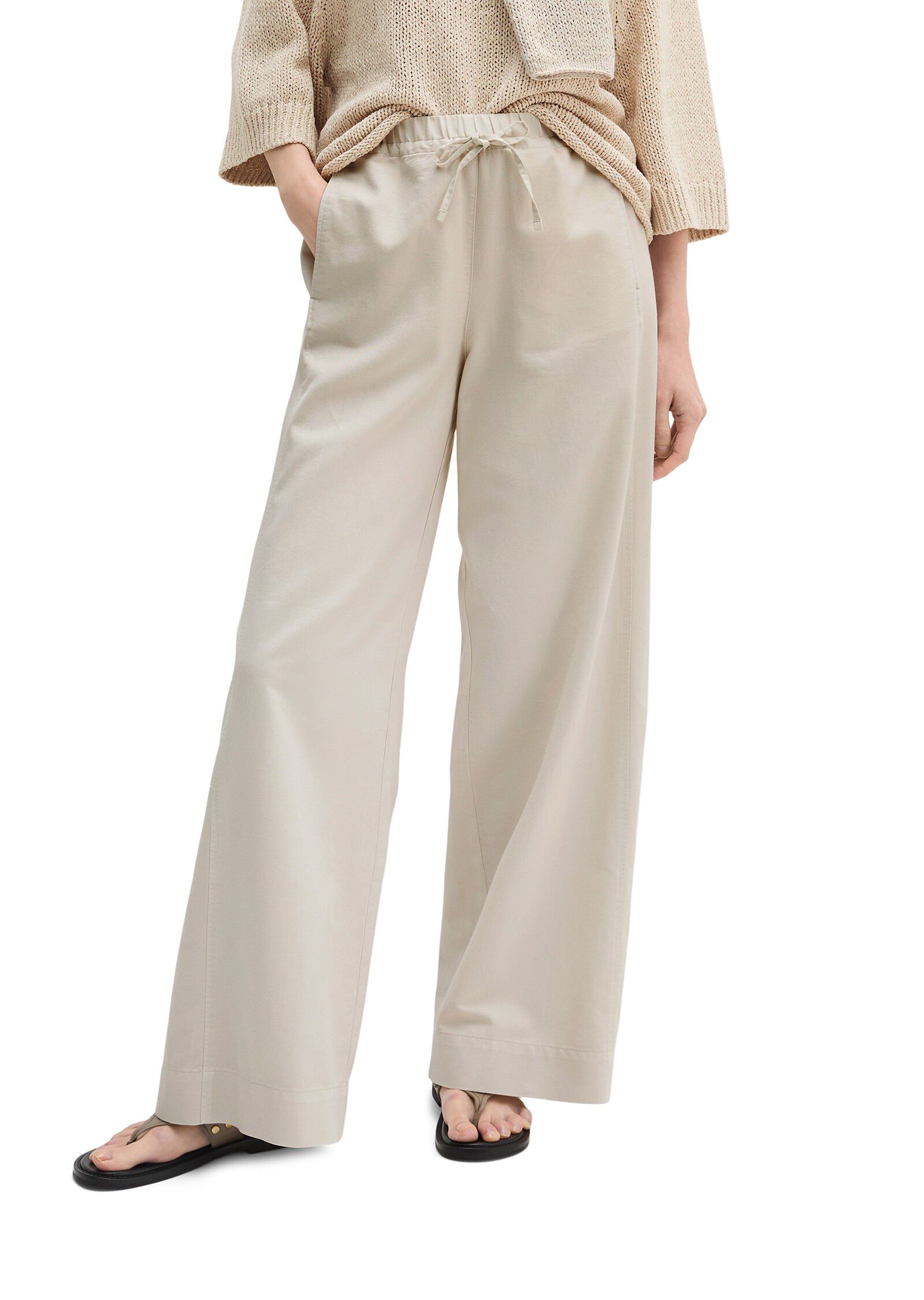 Pants, wide leg, drawstring and ela