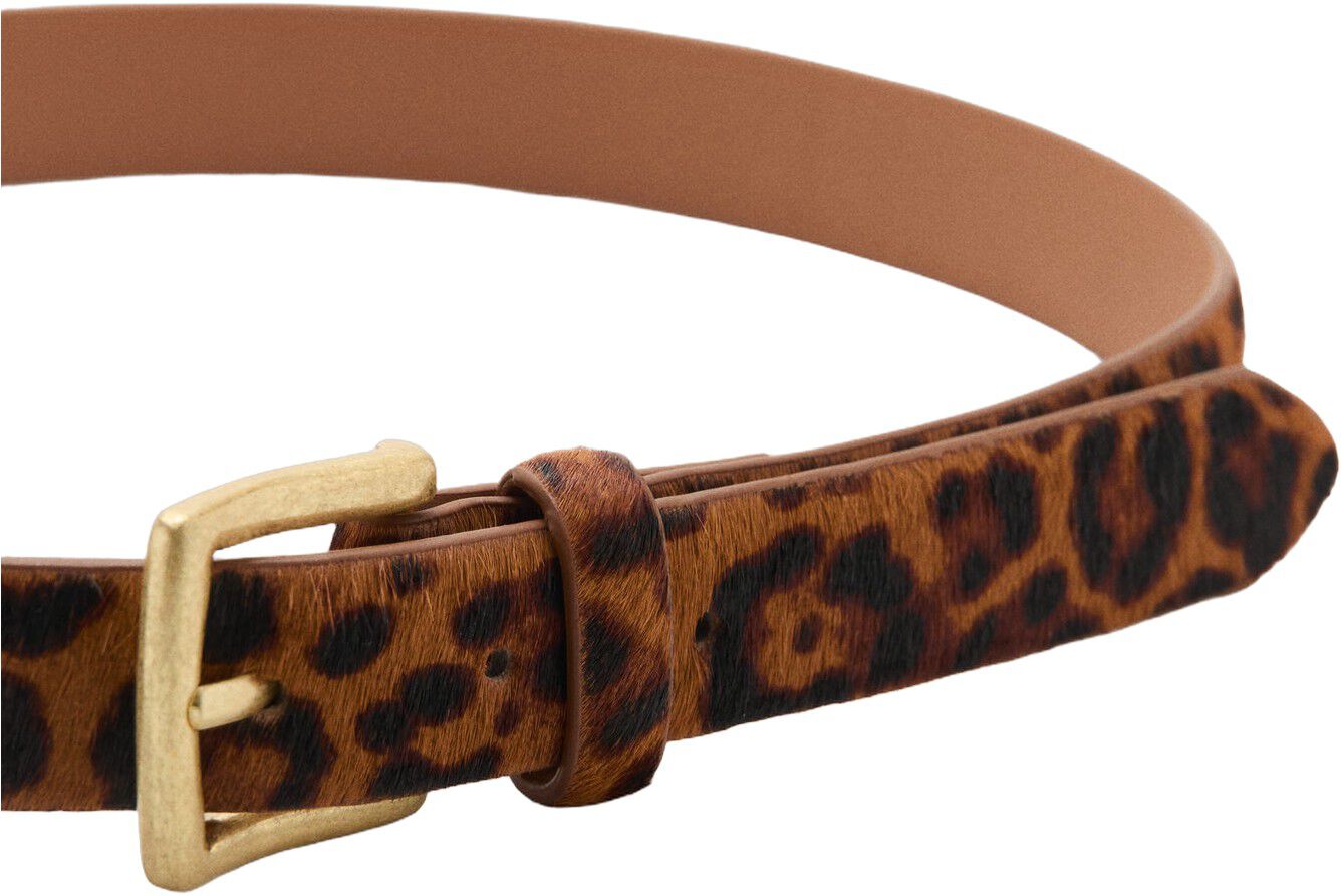 Leopard fur leather belt