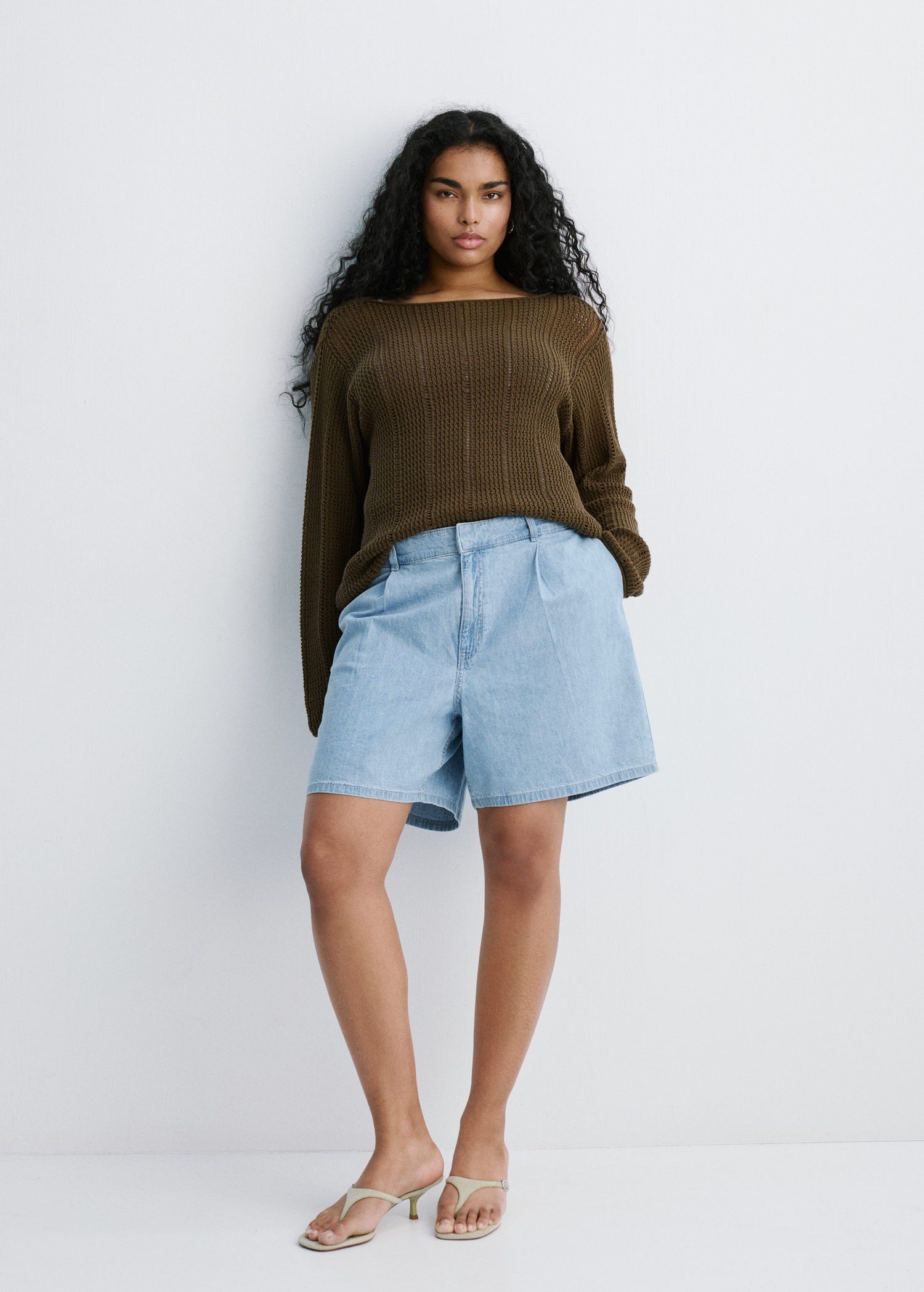 Mid-rise denim bermuda shorts with