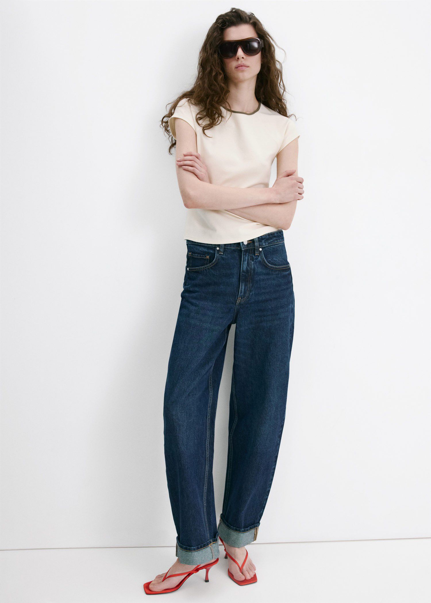 Cotton T-shirt with contrast piping