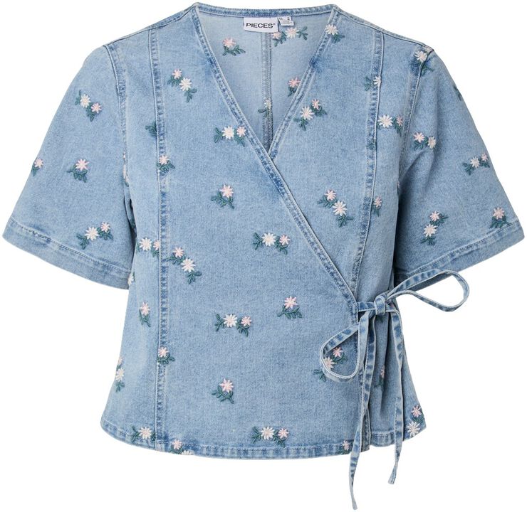 PCFLORA SS WRAP EMB SHIRT DNM D2D