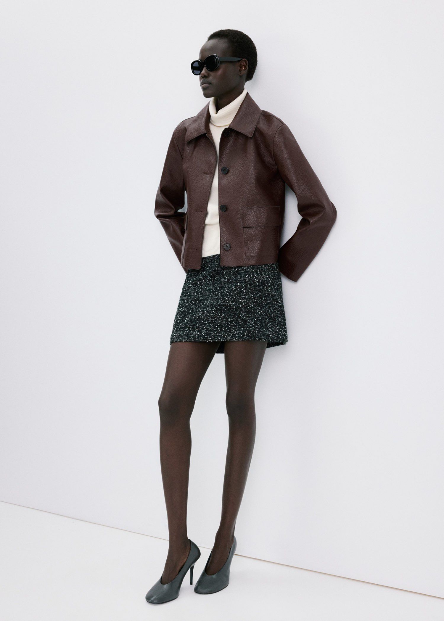 Faux-leather jacket with pockets