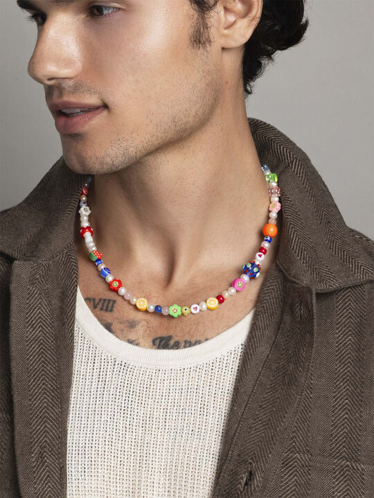 Men's Berry Pearl Choker with Assorted Beads