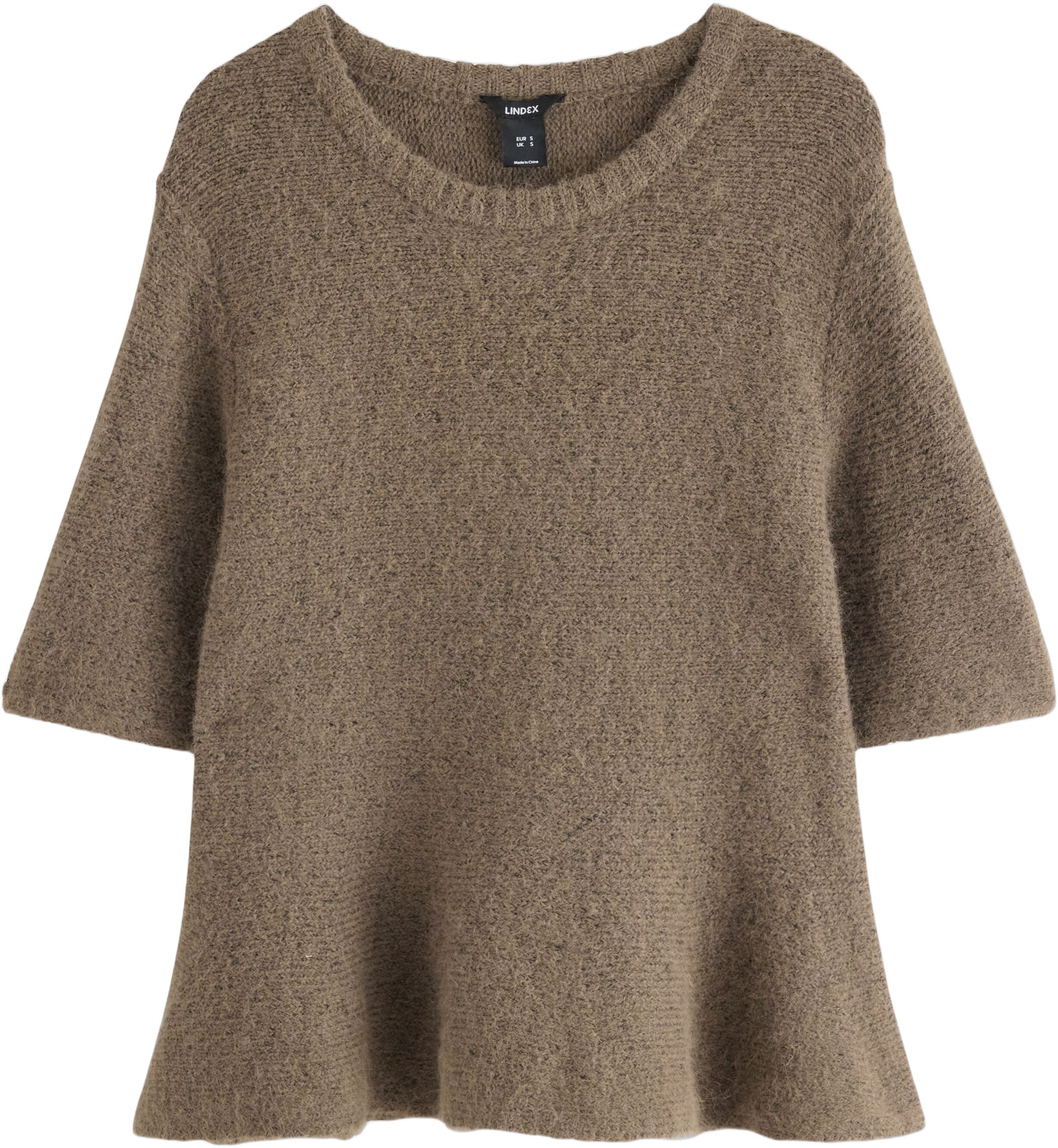 Strikket tr&oslash;je med korte &aelig;rmer og u