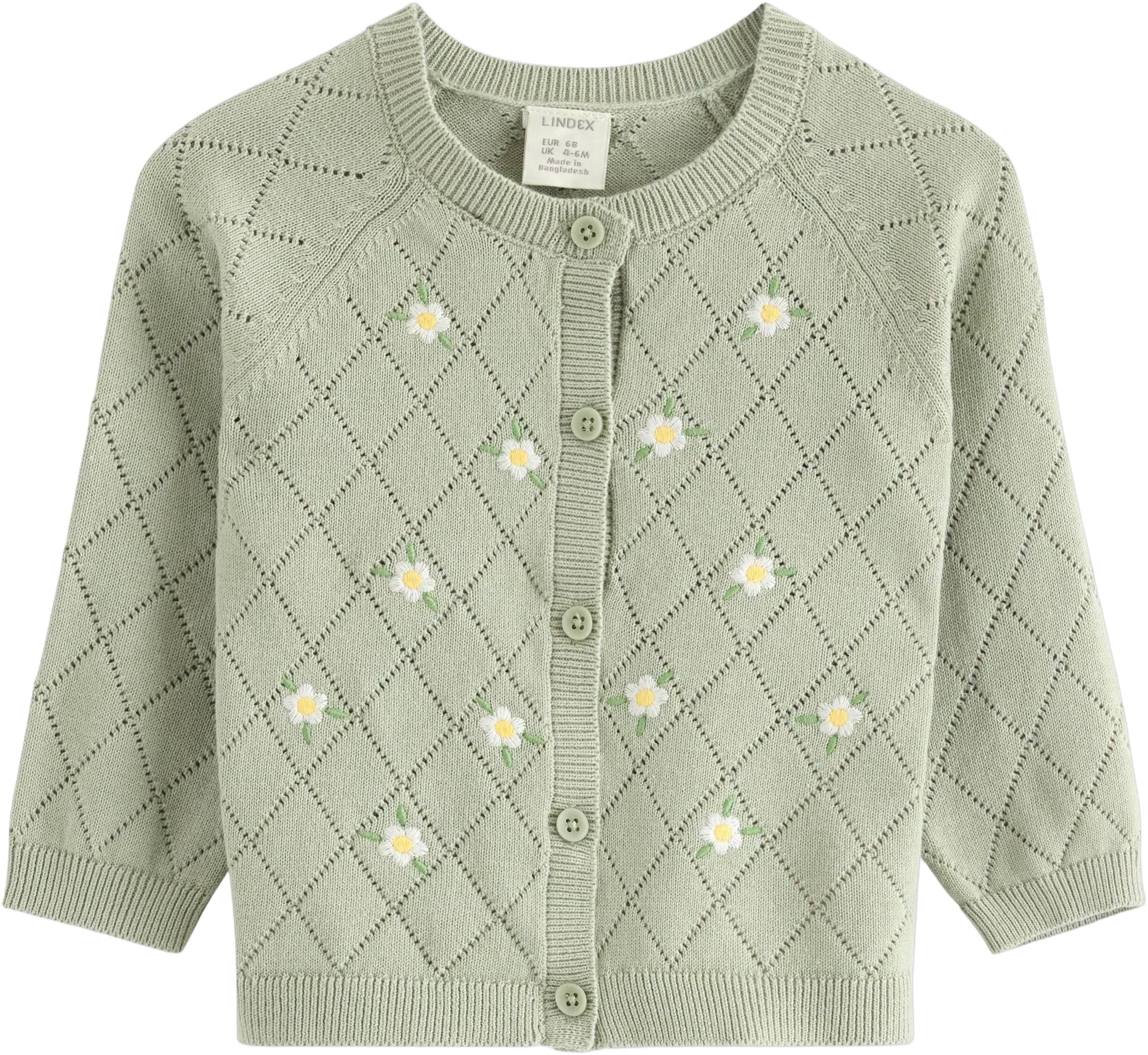 Knitted cardigan with embroidered d