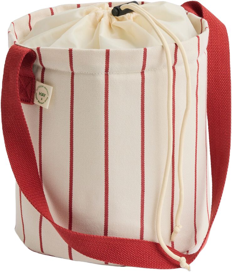Outdoor Market Bottle Bag - Medium - Beige with red stripe