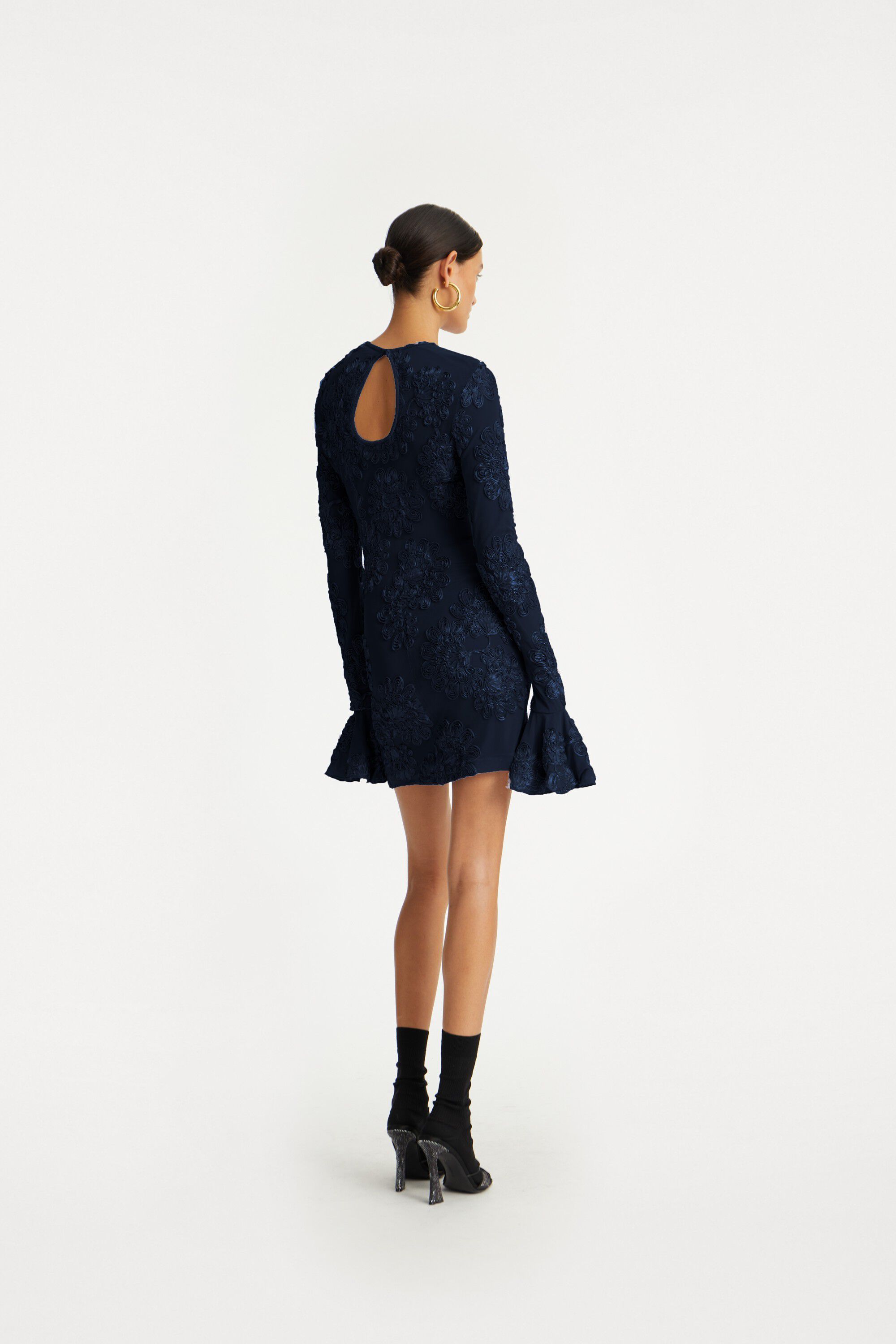 FLOWER MESH LS MINI DRESS