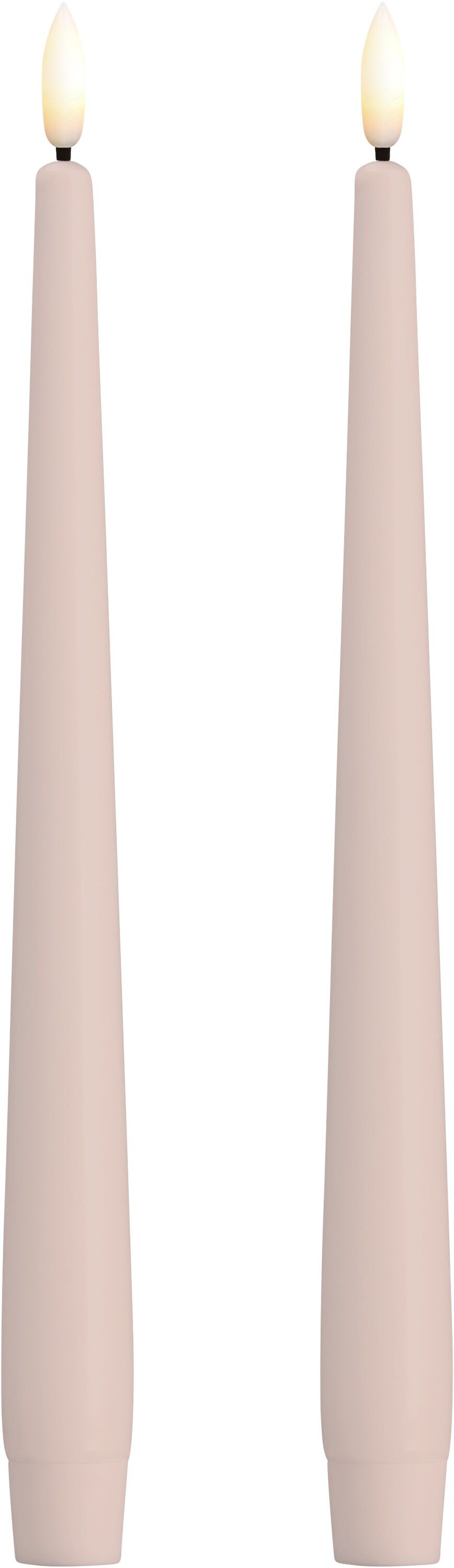 MM LED taper candle, Silk, Slim, Light rose, 2-pack, 23x250 mm