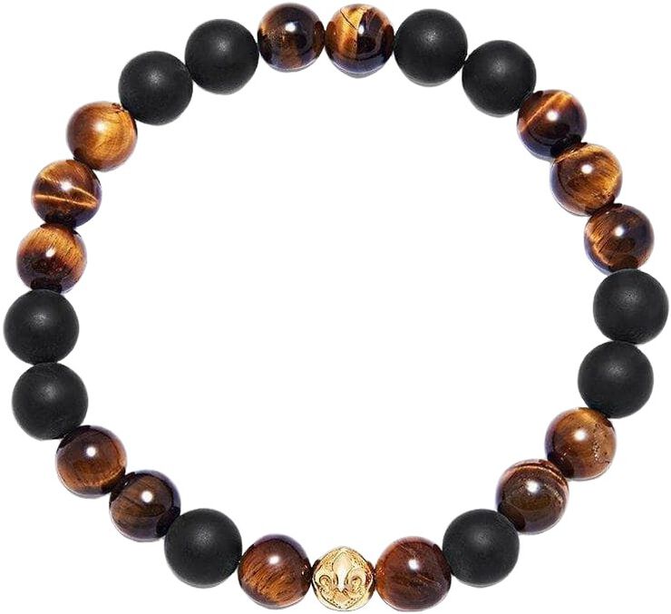 Men's Wristband with Matte Onyx and Brown Tiger Eye