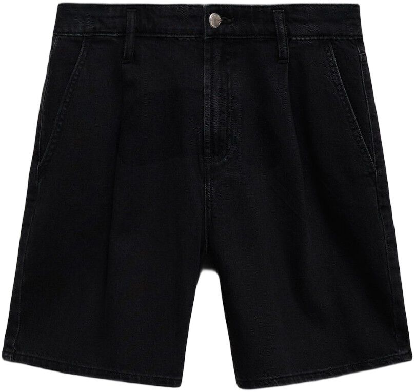 Pleated denim Bermuda shorts