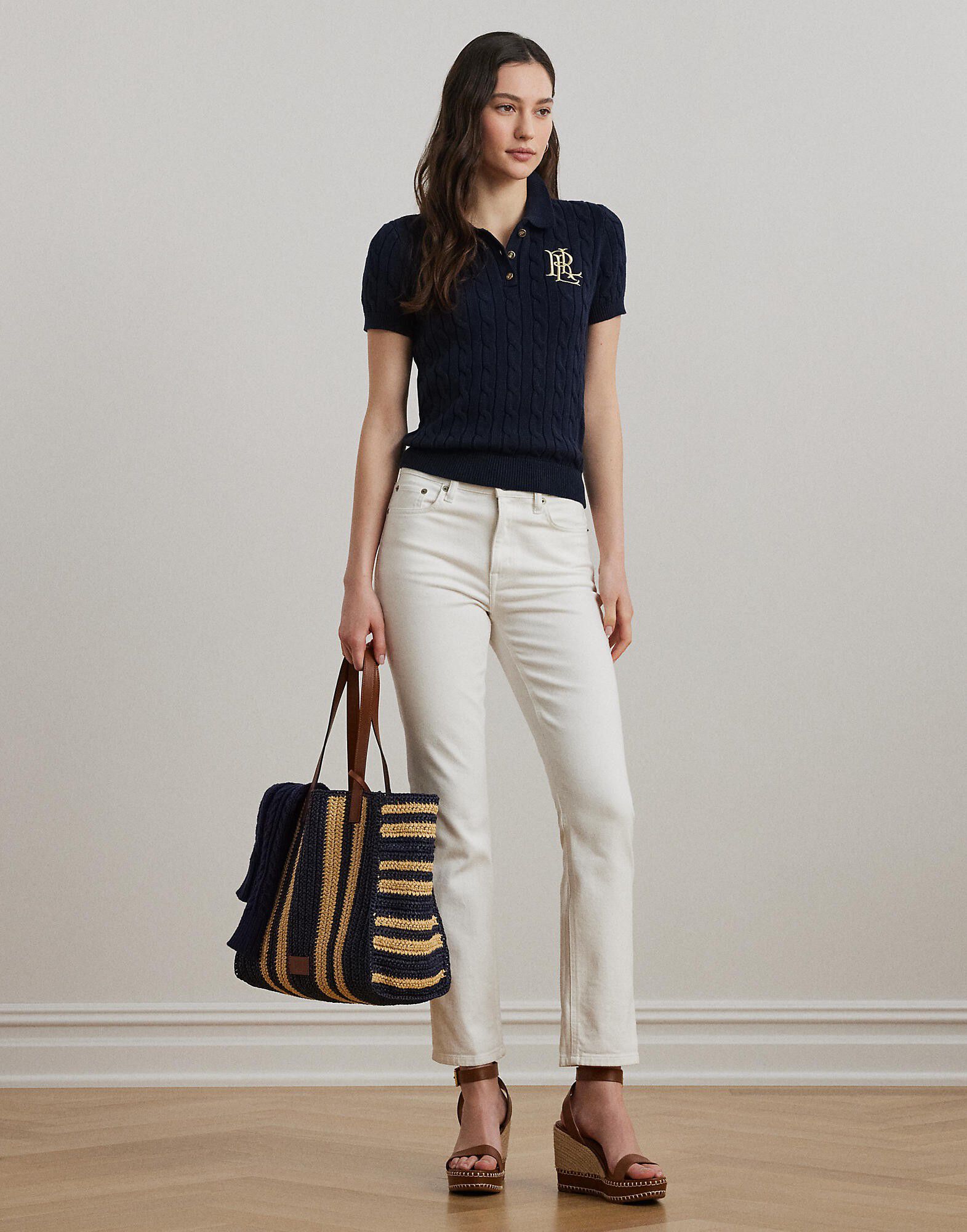 Cable-Knit Cotton Polo Sweater