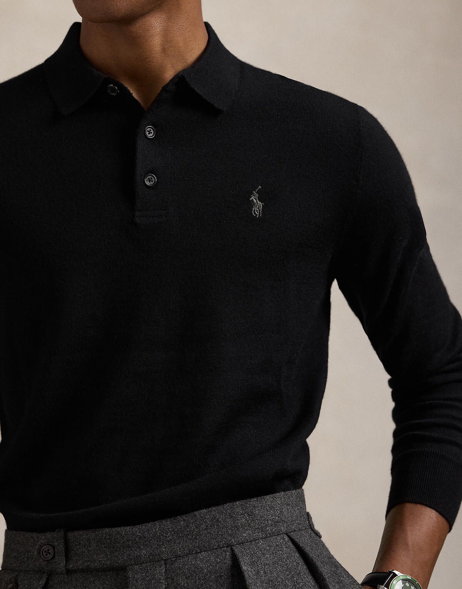 Washable Wool Polo-Collar Sweater