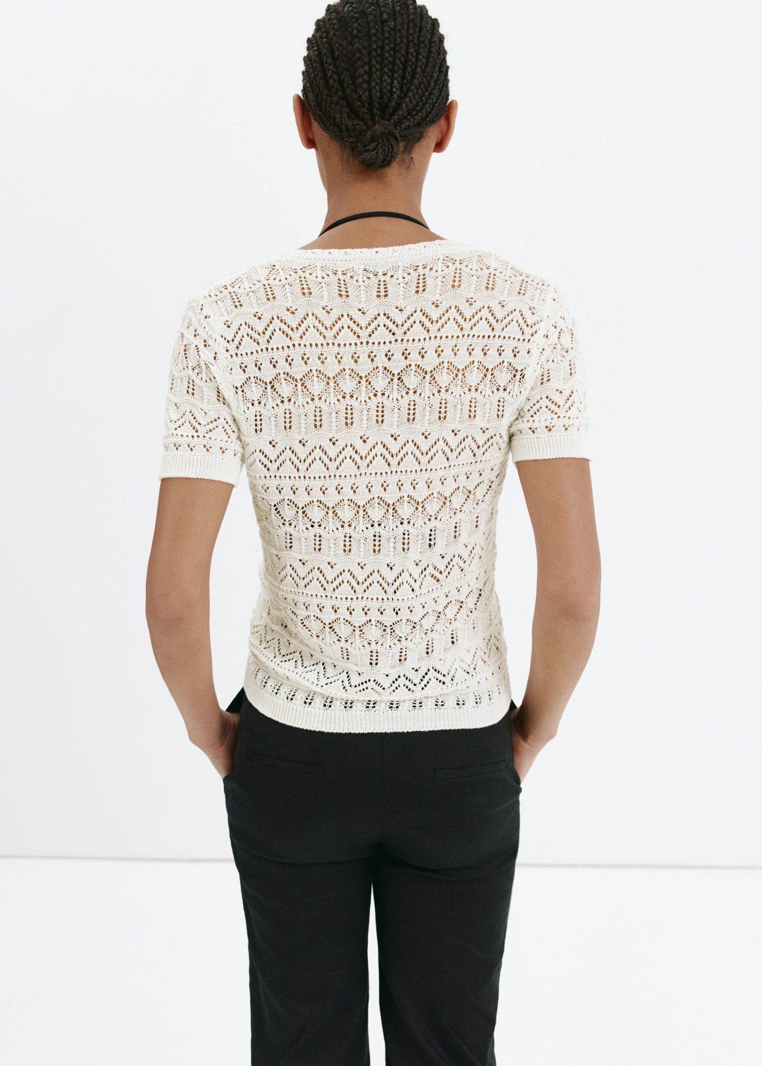 Short-sleeve openwork knit cardigan