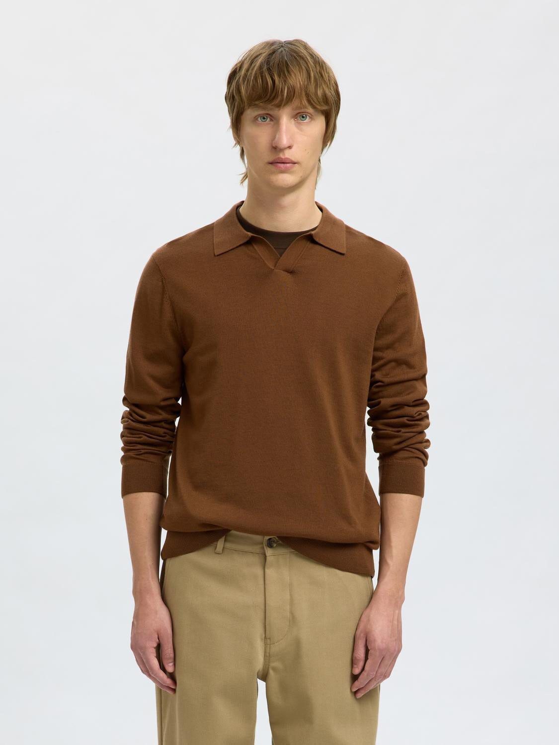 SLHTRAY LS KNIT MERINO OPEN POLO