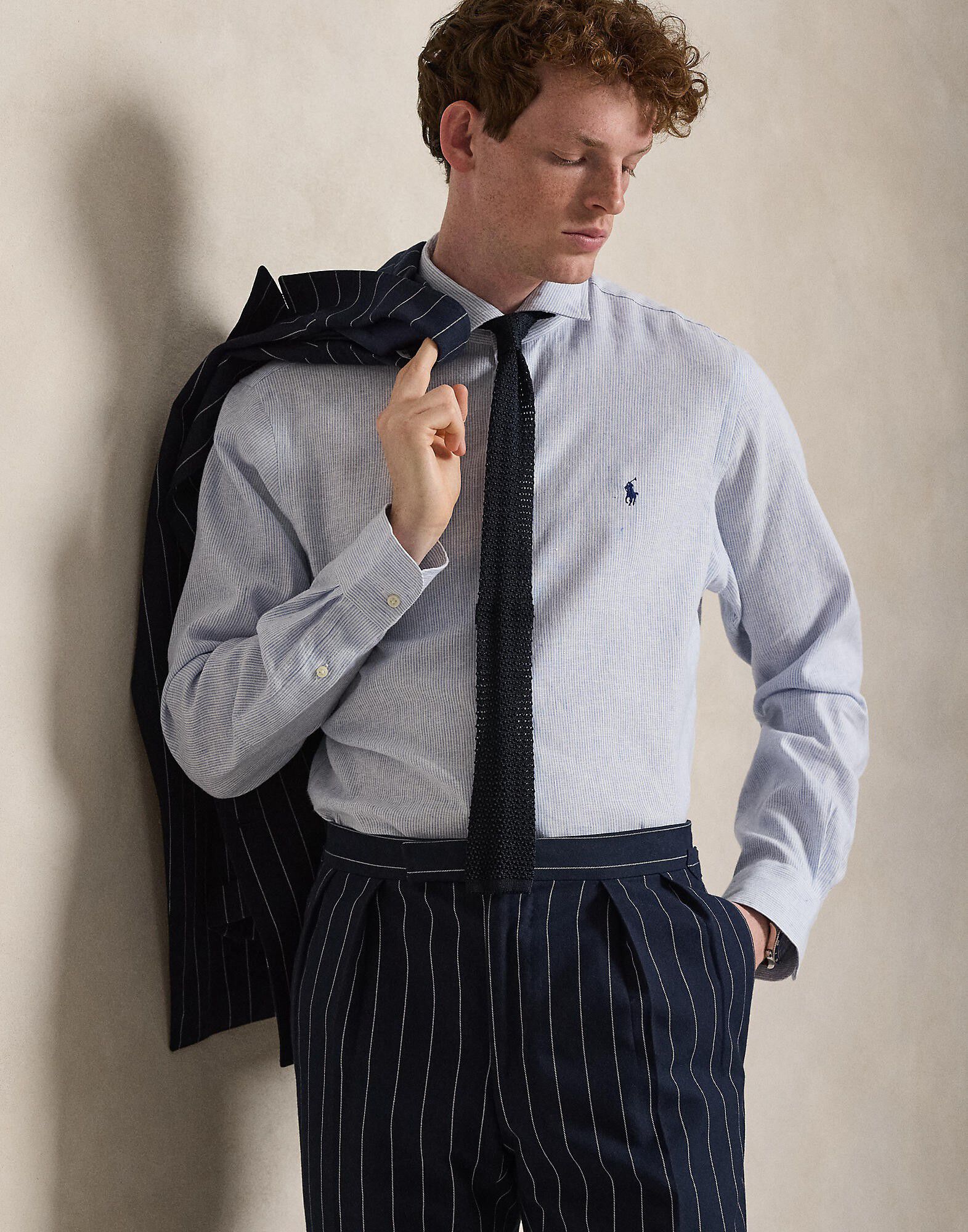 Custom Fit Striped Linen-Blend Shirt