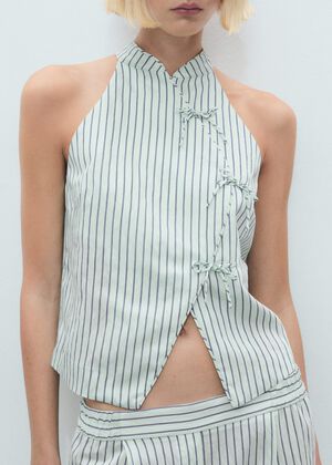Striped top with a strap neckline a