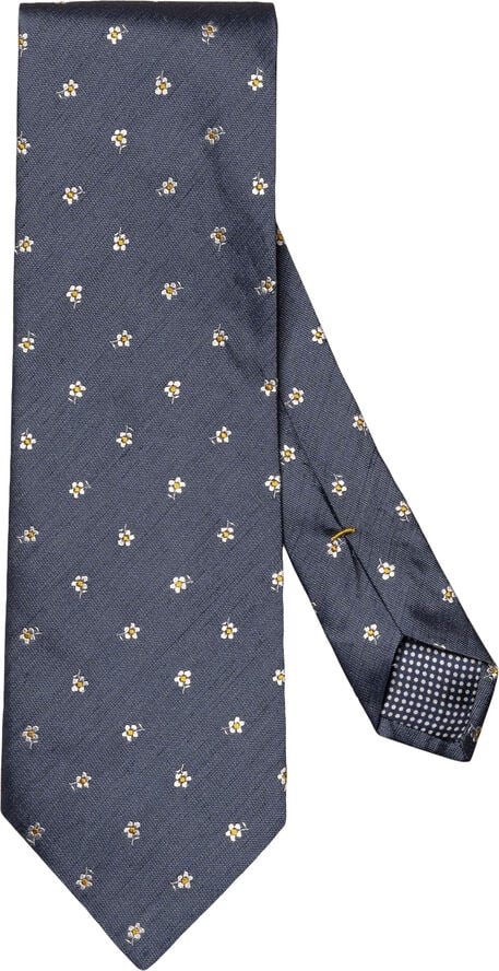 Navy Blue Micro Floral Pattern Silk Blend Tie