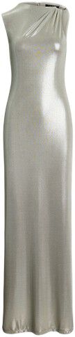 Buckle-Trim Metallic Sleeveless Gown