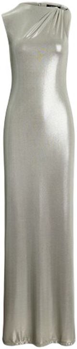 Buckle-Trim Metallic Sleeveless Gown