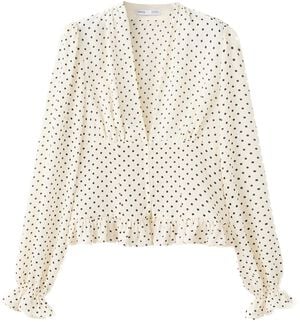 Polka-dot V-neck blouse