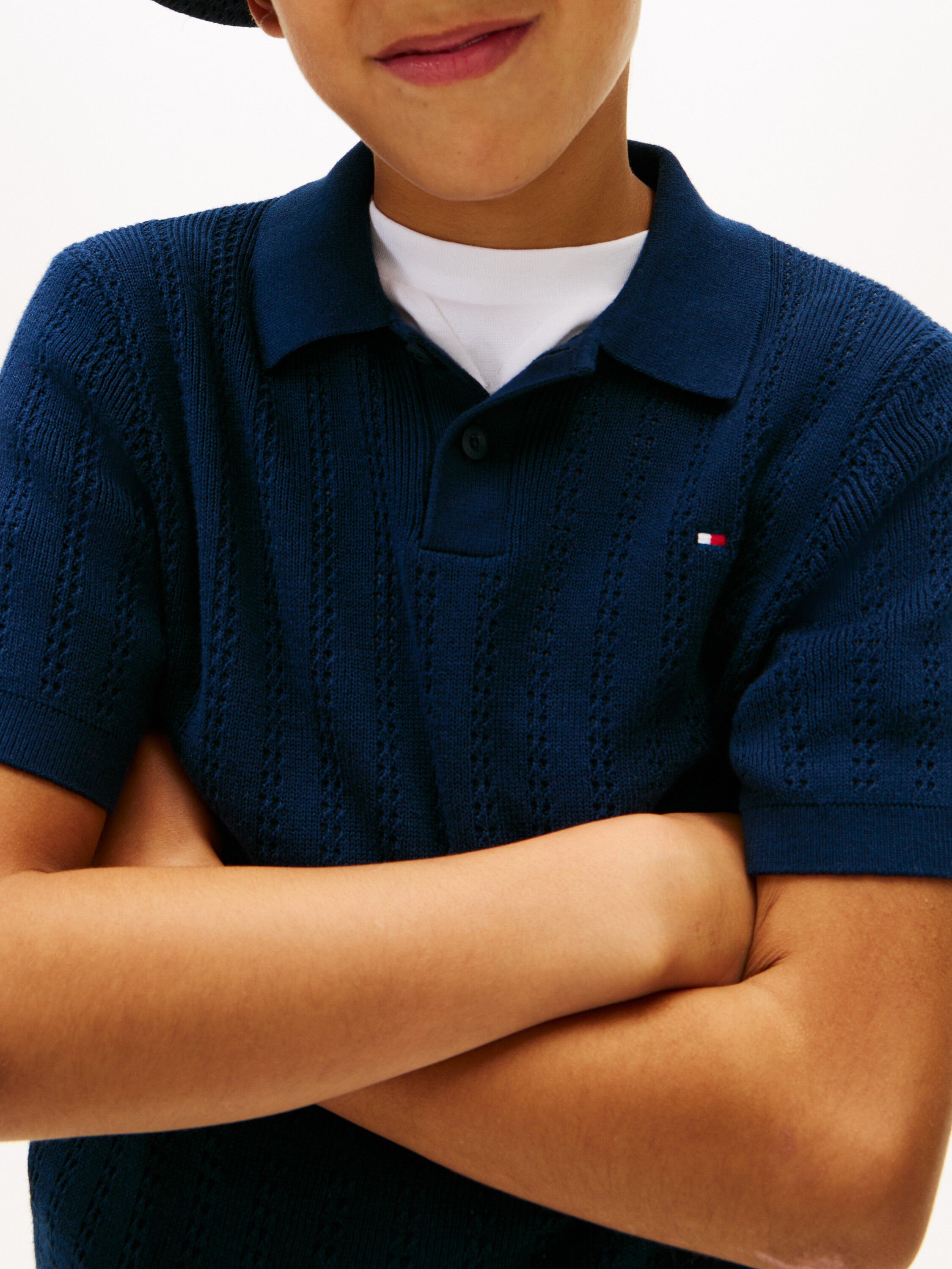 Regular Fit Open Knit Polo Shirt