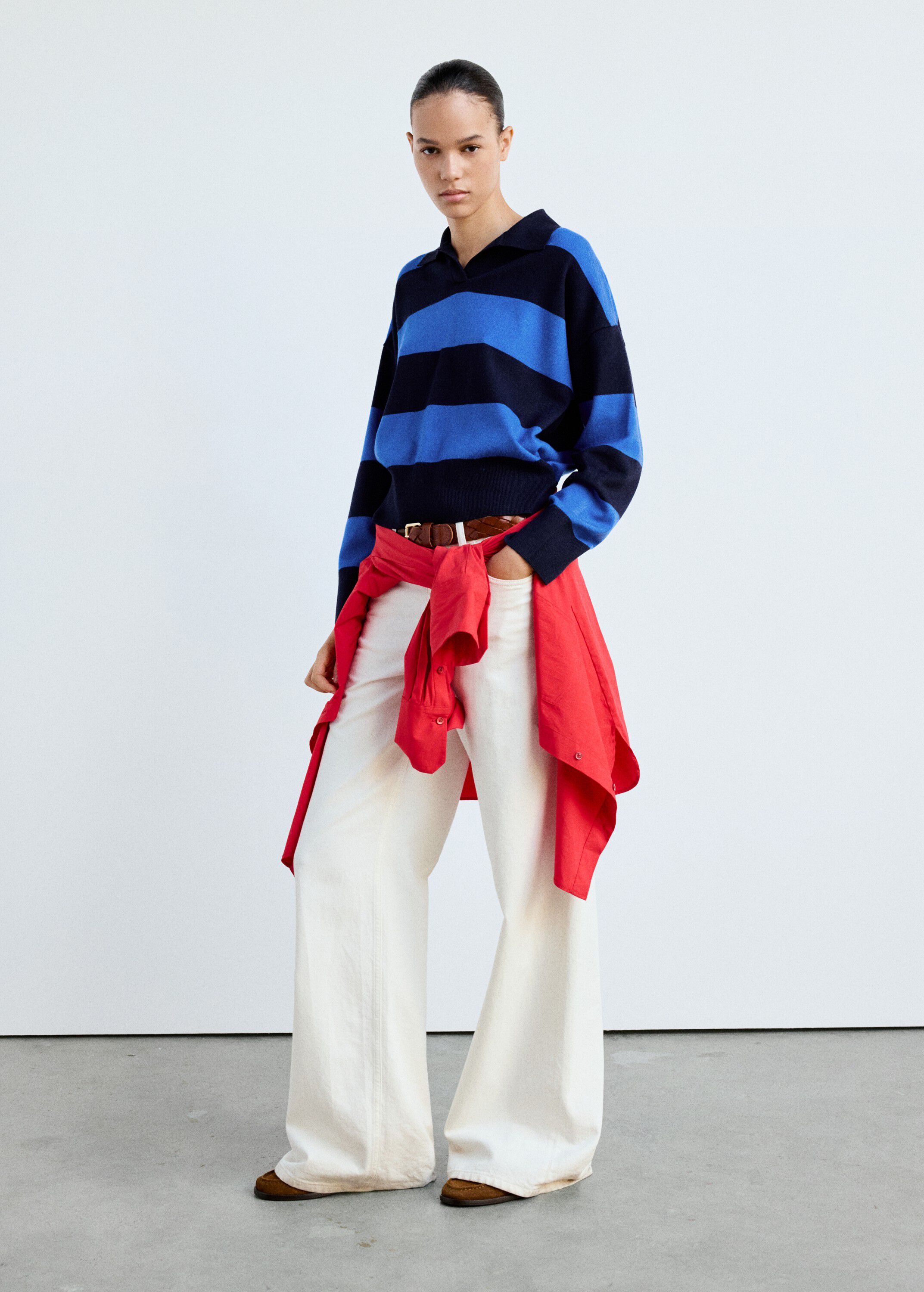Striped polo-neck sweater